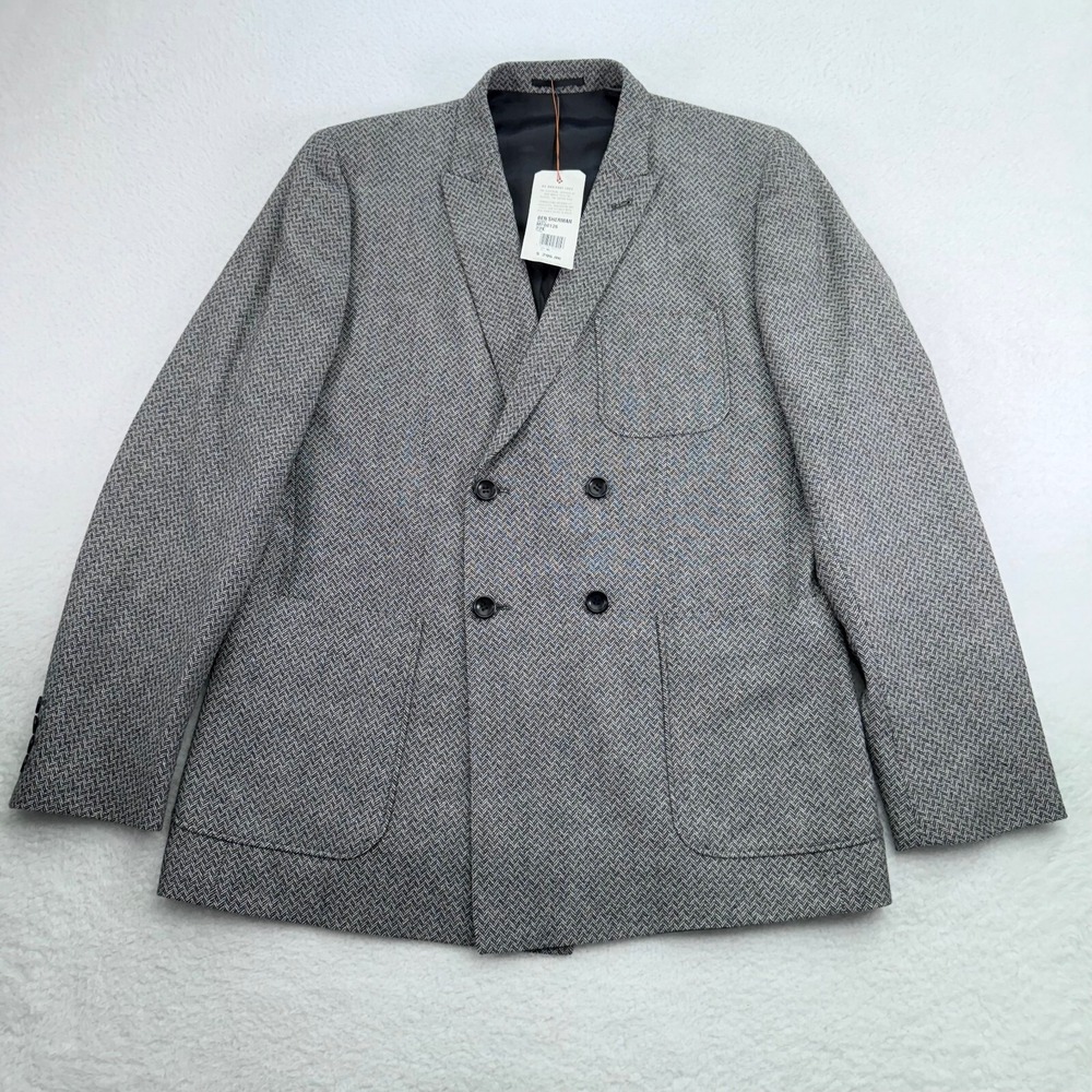 Ben Sherman Plectrum‎ Blazer XL Herringbone Double Breasted Peak Lapel $295 MSRP